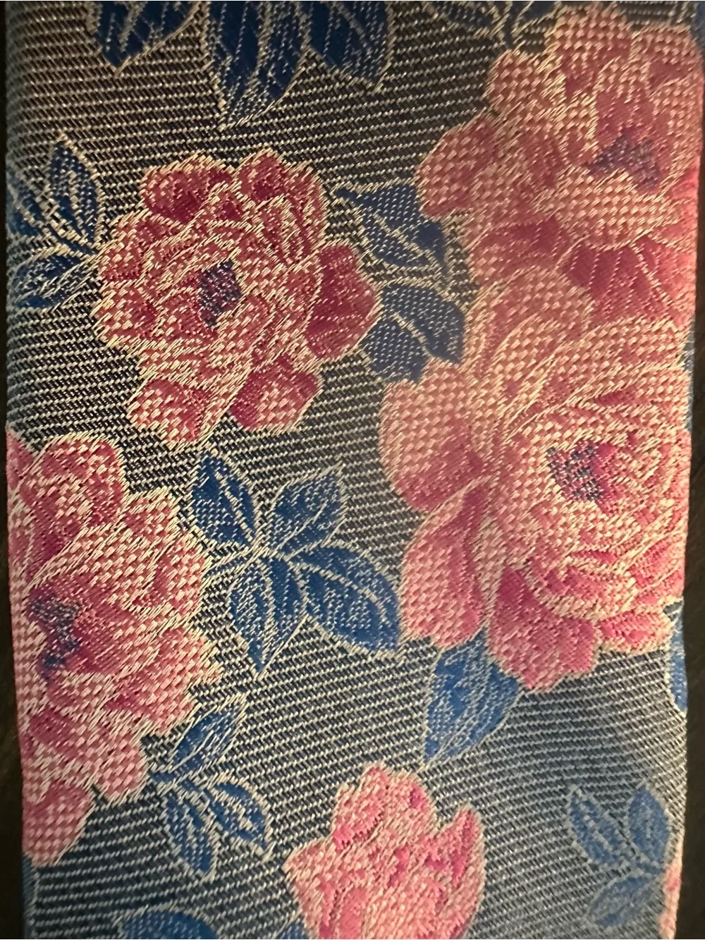 Bespoke Galloway Pink Ternan Floral Skinny Tie with Blue Leaves
